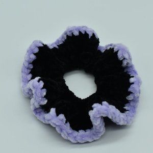 Handcrafted Black and purple Chenille crochet scrunchie